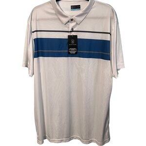 NWT PGA Tour White and Blue Stripped Short Sleeve Golf Polo Size XXL